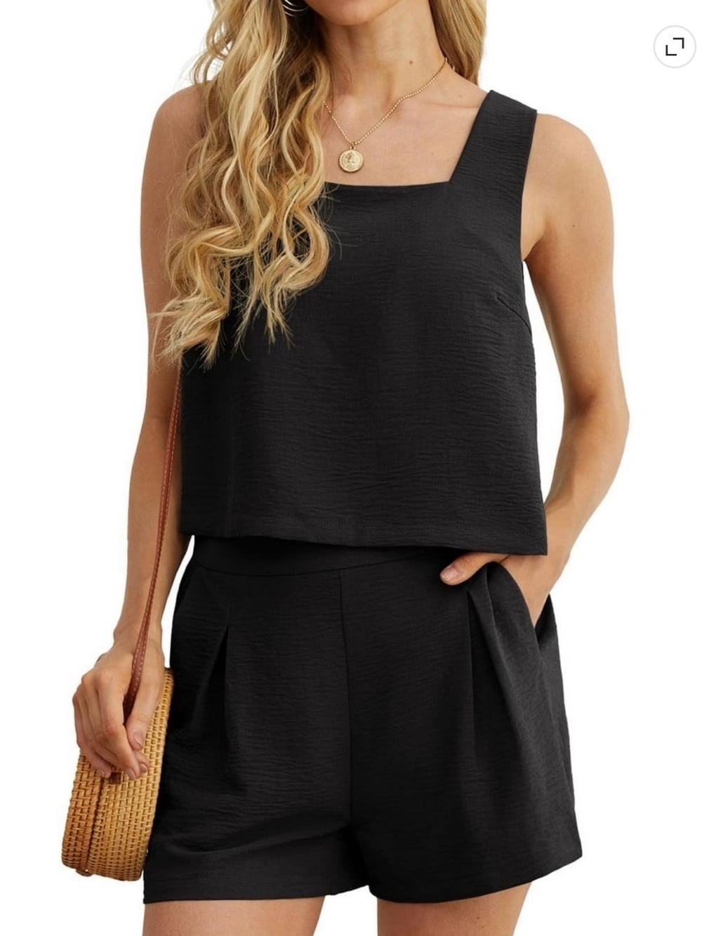 Black Two-Piece Cropped Tank & Shorts Set